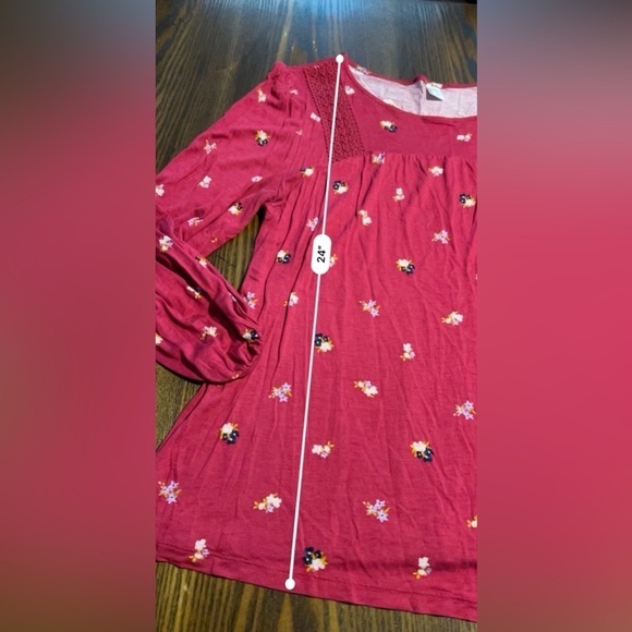 Old Navy red floral long sleeve top Women’s L boho balloon sleeve peasant lace - Picture 7 of 15